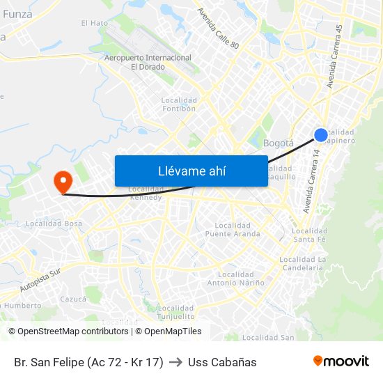 Br. San Felipe (Ac 72 - Kr 17) to Uss Cabañas map