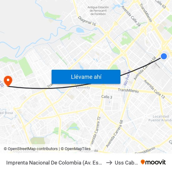 Imprenta Nacional De Colombia (Av. Esperanza - Kr 66) to Uss Cabañas map