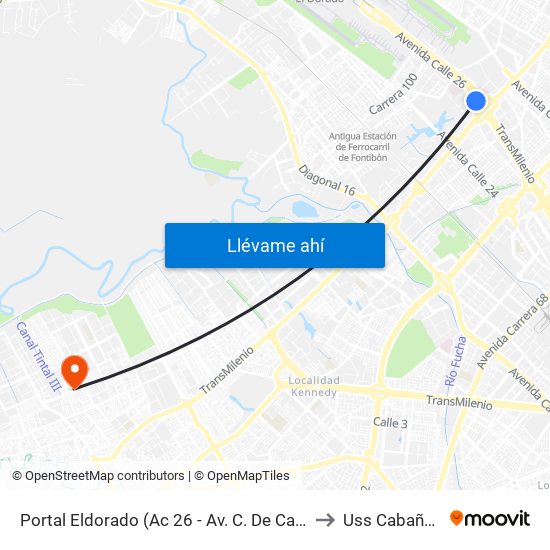 Portal Eldorado (Ac 26 - Av. C. De Cali) to Uss Cabañas map