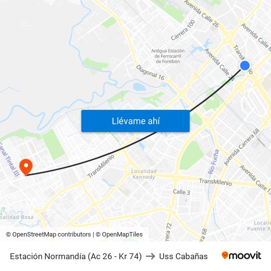 Estación Normandía (Ac 26 - Kr 74) to Uss Cabañas map