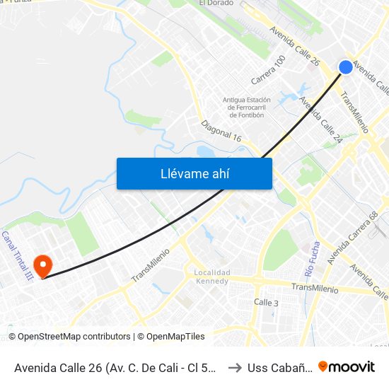 Avenida Calle 26 (Av. C. De Cali - Cl 51) (A) to Uss Cabañas map