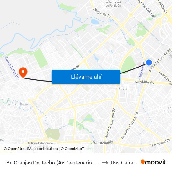 Br. Granjas De Techo (Av. Centenario - Kr 65) to Uss Cabañas map