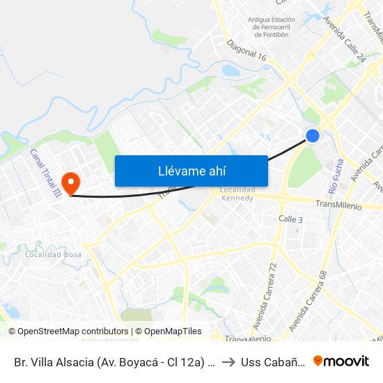 Br. Villa Alsacia (Av. Boyacá - Cl 12a) (A) to Uss Cabañas map