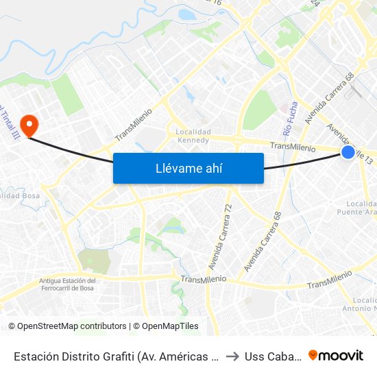 Estación Distrito Grafiti (Av. Américas - Kr 53a) to Uss Cabañas map