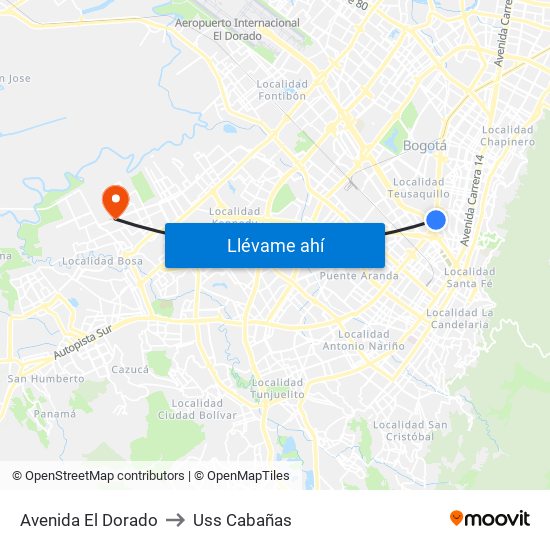 Avenida El Dorado to Uss Cabañas map