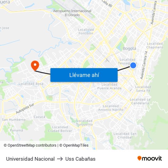 Universidad Nacional to Uss Cabañas map