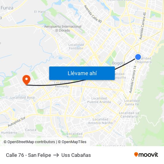 Calle 76 - San Felipe to Uss Cabañas map