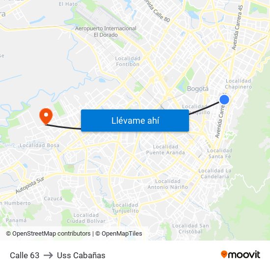 Calle 63 to Uss Cabañas map