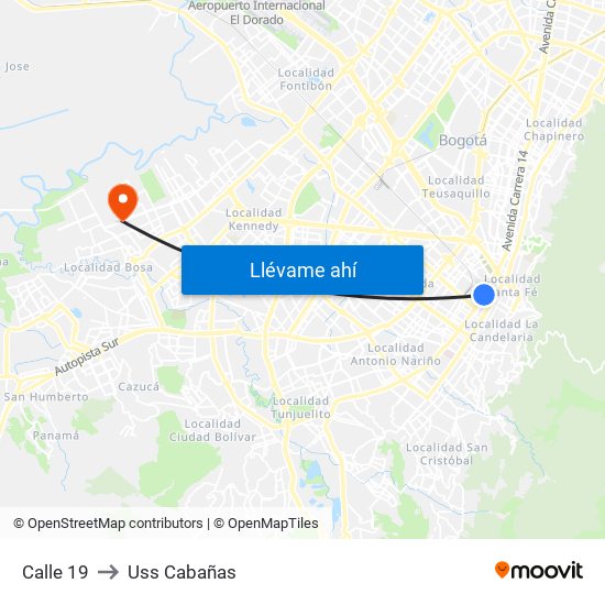 Calle 19 to Uss Cabañas map