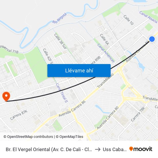 Br. El Vergel Oriental (Av. C. De Cali - Cl 10b) (A) to Uss Cabañas map