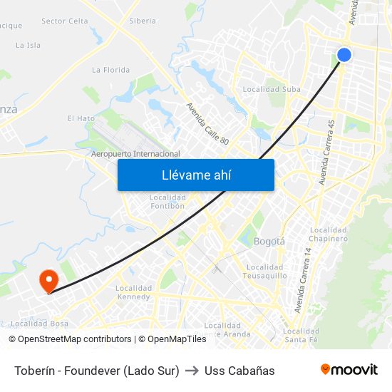 Toberín - Foundever (Lado Sur) to Uss Cabañas map