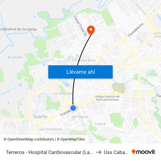 Terreros - Hospital Cardiovascular (Lado Sur) to Uss Cabañas map