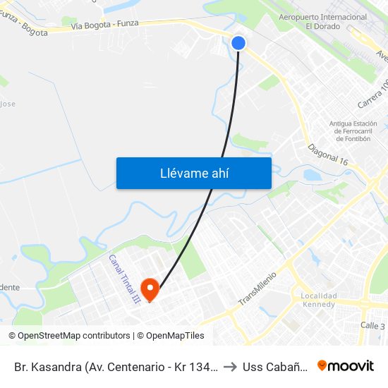 Br. Kasandra (Av. Centenario - Kr 134a) to Uss Cabañas map