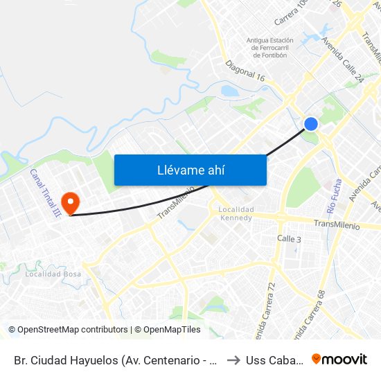 Br. Ciudad Hayuelos (Av. Centenario - Kr 78g) to Uss Cabañas map