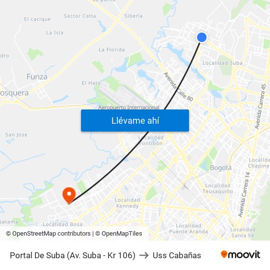 Portal De Suba (Av. Suba - Kr 106) to Uss Cabañas map