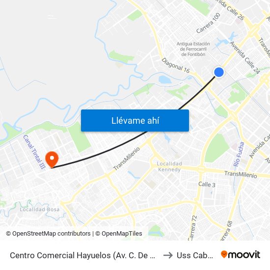 Centro Comercial Hayuelos (Av. C. De Cali - Cl 20) to Uss Cabañas map