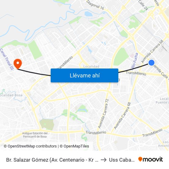 Br. Salazar Gómez (Av. Centenario - Kr 65) (A) to Uss Cabañas map