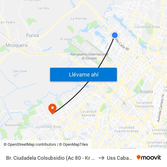 Br. Ciudadela Colsubsidio (Ac 80 - Kr 112a) to Uss Cabañas map