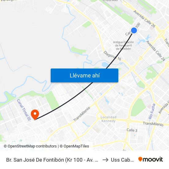 Br. San José De Fontibón (Kr 100 - Av. Esperanza) to Uss Cabañas map