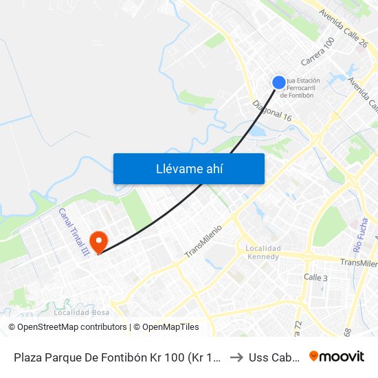 Plaza Parque De Fontibón Kr 100 (Kr 100 - Cl 17a) to Uss Cabañas map