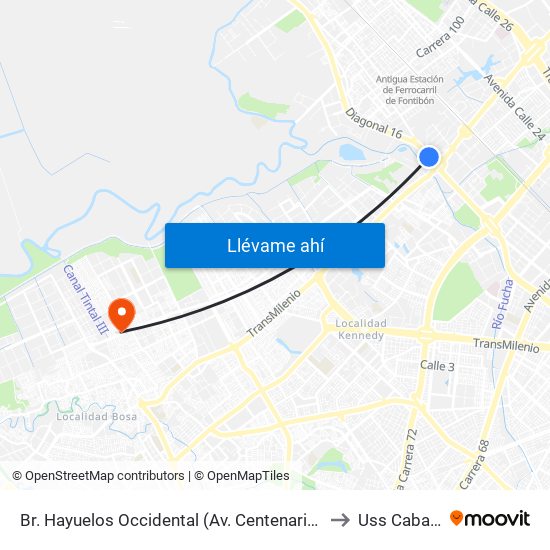 Br. Hayuelos Occidental (Av. Centenario - Kr 87) to Uss Cabañas map