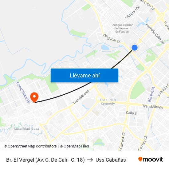 Br. El Vergel (Av. C. De Cali - Cl 18) to Uss Cabañas map