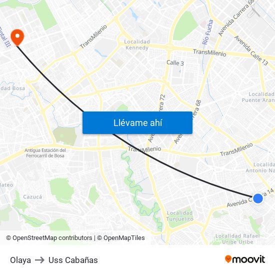 Olaya to Uss Cabañas map