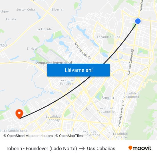 Toberín - Foundever (Lado Norte) to Uss Cabañas map