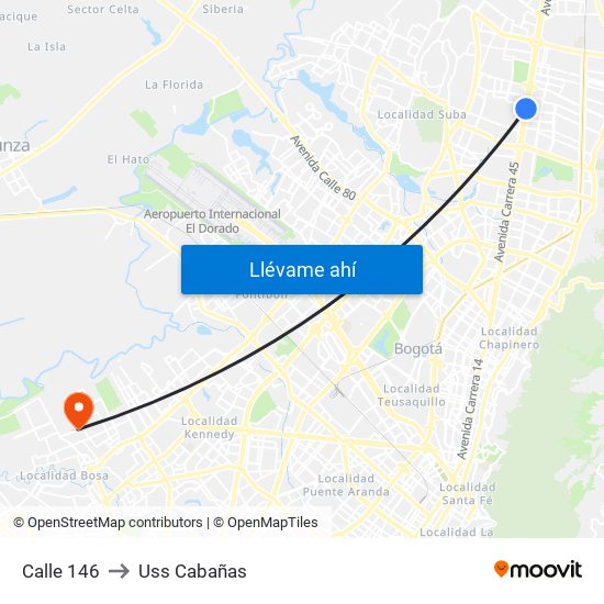 Calle 146 to Uss Cabañas map