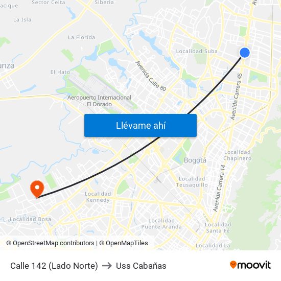 Calle 142 (Lado Norte) to Uss Cabañas map