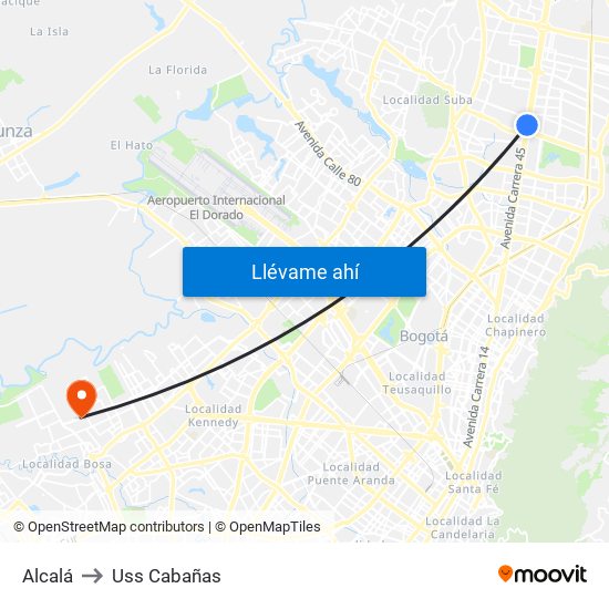 Alcalá to Uss Cabañas map