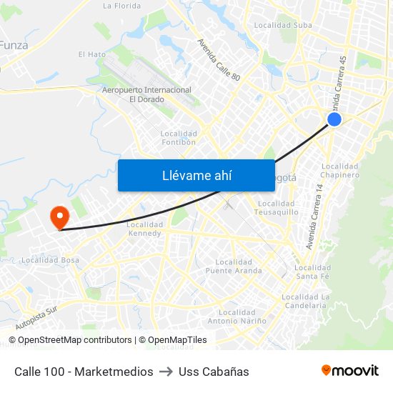 Calle 100 - Marketmedios to Uss Cabañas map