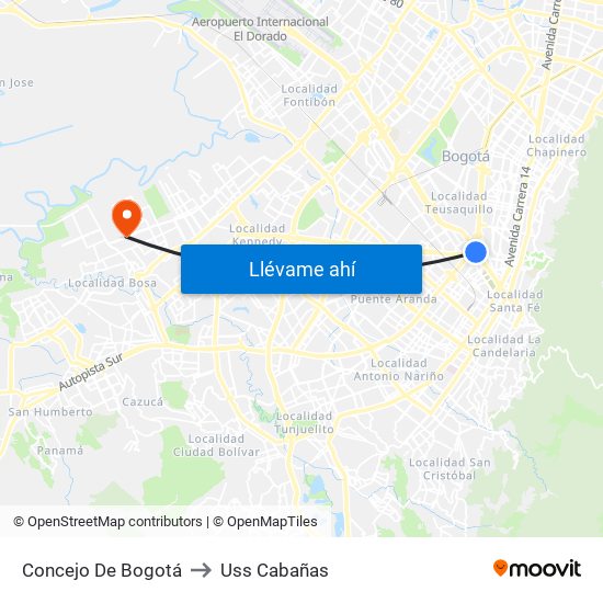 Concejo De Bogotá to Uss Cabañas map