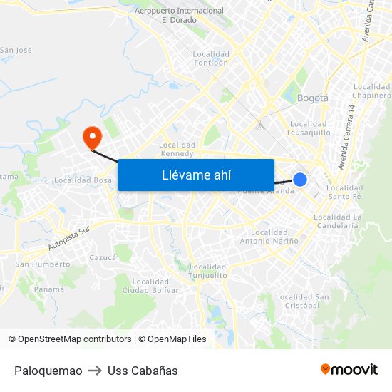 Paloquemao to Uss Cabañas map