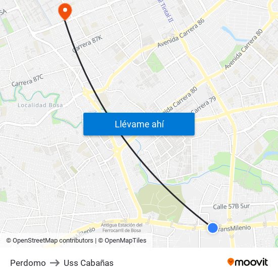 Perdomo to Uss Cabañas map