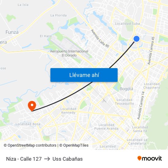 Niza - Calle 127 to Uss Cabañas map