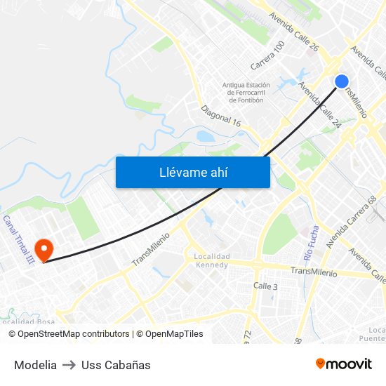 Modelia to Uss Cabañas map