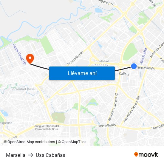 Marsella to Uss Cabañas map