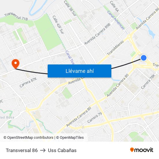 Transversal 86 to Uss Cabañas map