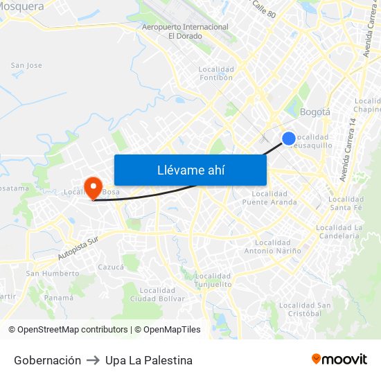 Gobernación to Upa La Palestina map