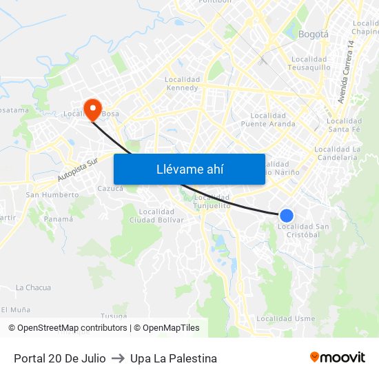 Portal 20 De Julio to Upa La Palestina map