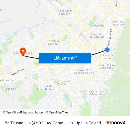 Br. Teusaquillo (Ac 32 - Av. Caracas) to Upa La Palestina map