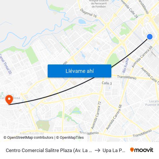 Centro Comercial Salitre Plaza (Av. La Esperanza - Kr 68b) to Upa La Palestina map