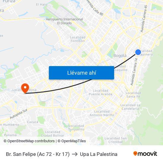 Br. San Felipe (Ac 72 - Kr 17) to Upa La Palestina map