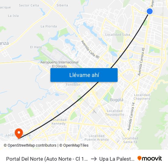 Portal Del Norte (Auto Norte - Cl 174a) to Upa La Palestina map