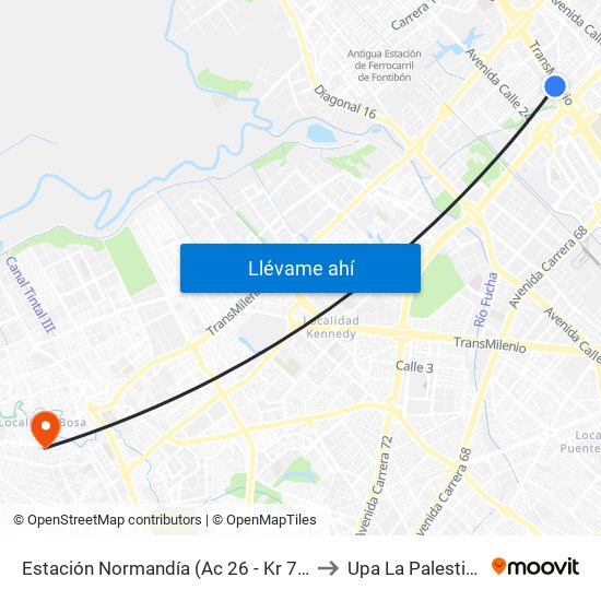 Estación Normandía (Ac 26 - Kr 74) to Upa La Palestina map