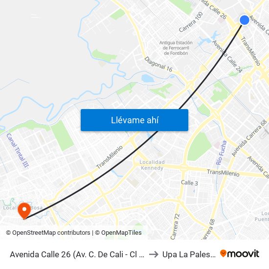 Avenida Calle 26 (Av. C. De Cali - Cl 51) (A) to Upa La Palestina map
