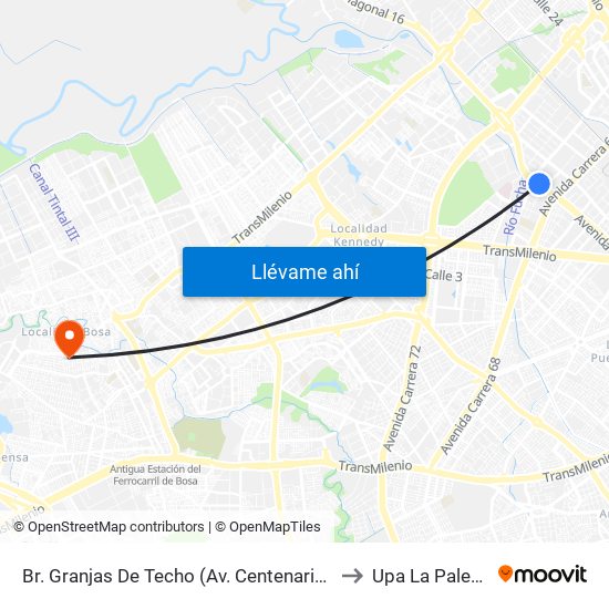 Br. Granjas De Techo (Av. Centenario - Kr 65) to Upa La Palestina map