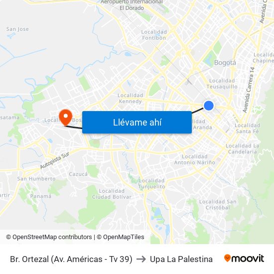 Br. Ortezal (Av. Américas - Tv 39) to Upa La Palestina map