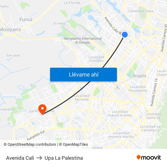 Avenida Cali to Upa La Palestina map